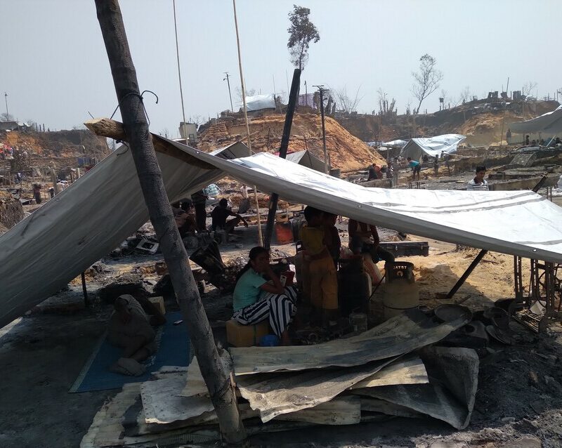 Destruction following the aftermath of the fire on 22nd March 2021 in Balukhali Refugee Camp in Ukhiya, Cox’s Bazar-Bangladesh