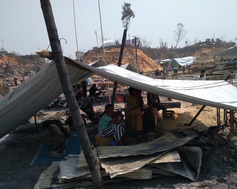 Destruction following the aftermath of the fire on 22nd March 2021 in Balukhali Refugee Camp in Ukhiya, Cox’s Bazar-Bangladesh